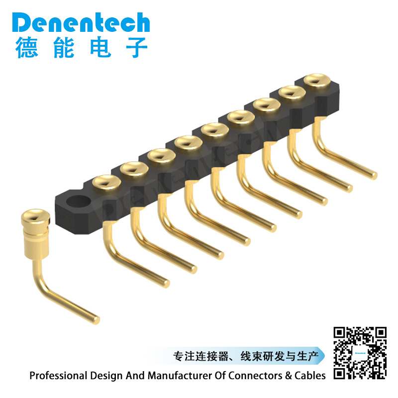 Denentech customized 2.00MM  H1.27MM single row female right angle concave pogo pin